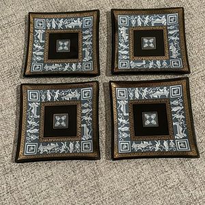 Cera Glass Vtg Etruscan Frieze 22k Gold Smoked Glass Appetizer Dish Set of 4